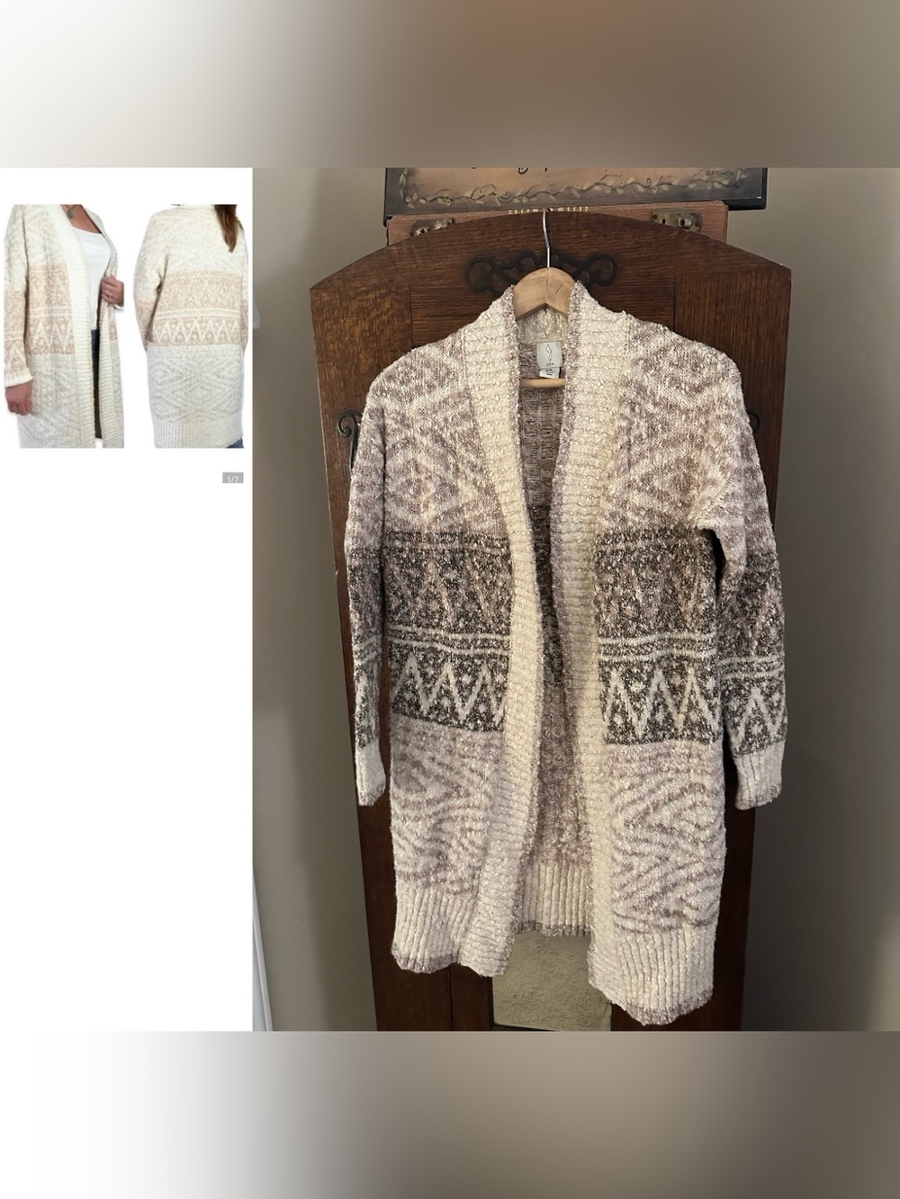 Joie Aztec Pattered Cream and Brown Cardigan Sweater Tribal Southwestern Size XS